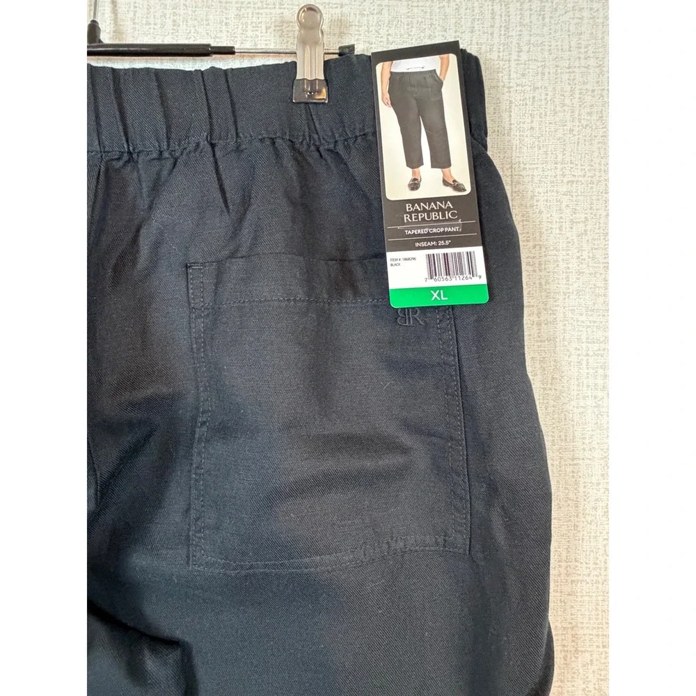 NWT Banana Republic Women XL Black Tapered Crop Pant Linen Lyocell Blend Coastal